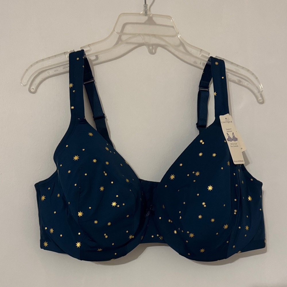 Cacique Blue Green Bra with Gold Stars